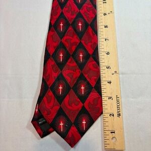 Divinity Boutique Silk Tie Romans 6:23 Christian Cross Red Black Church Necktie